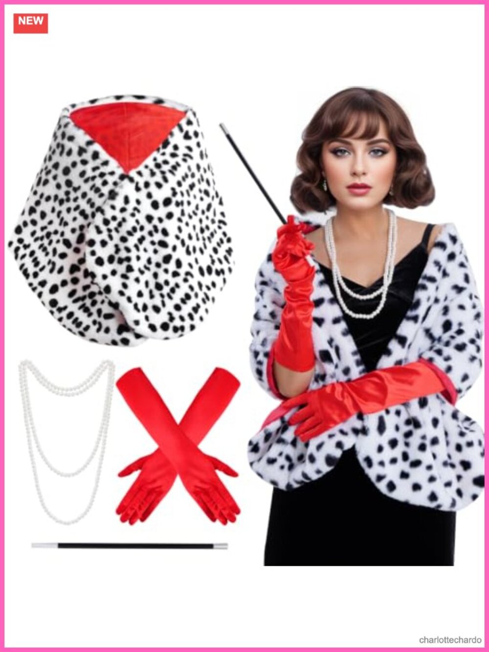 Women's Halloween Costume Accessory Set Faux Fur Shawl Satin Gloves Pearl